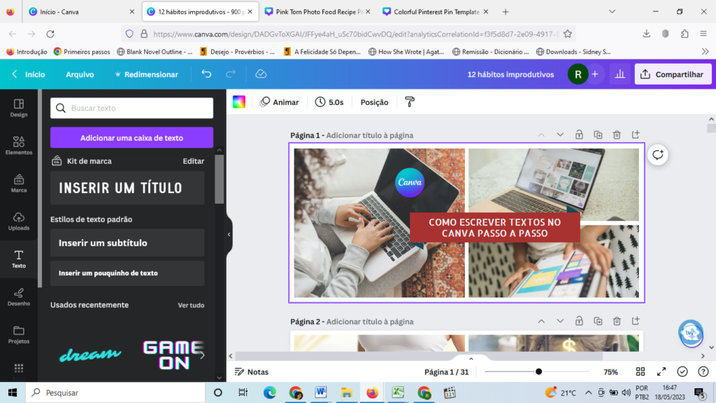 como escrever textos no Canva